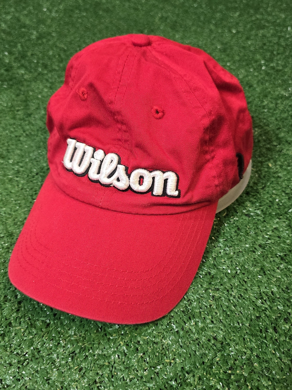 Rare Vintage Wilson Red Cap Hat Embroidered Script Logo Promo